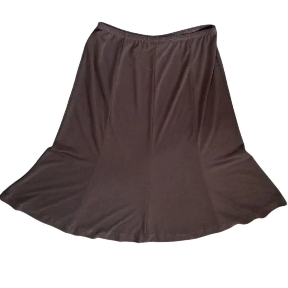 VINTAGE Midi Flair Skirt A Line Flowy Wrap Bow Belt Chocolate Size M Petite
